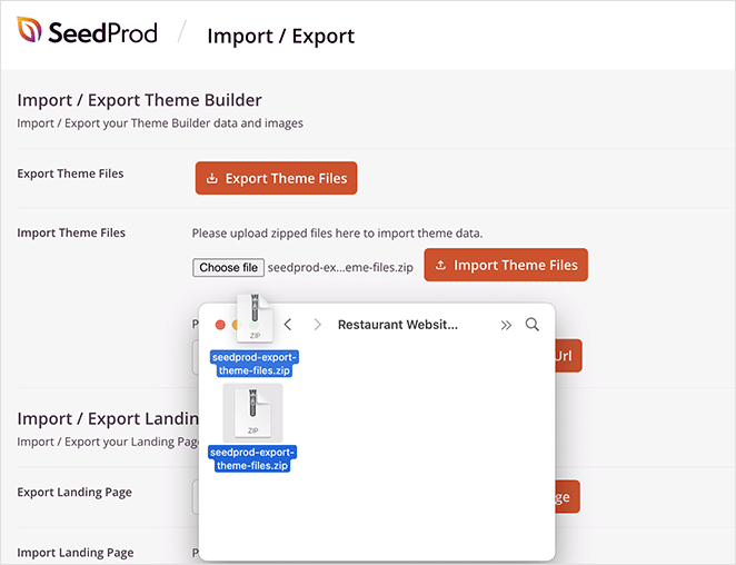 SeedProd import website files