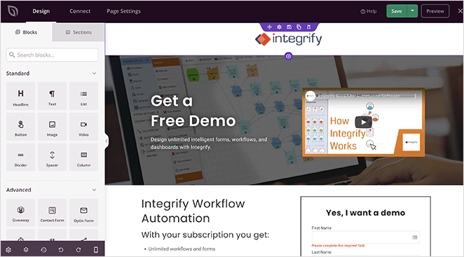 Integrify lead generation landing page made with seedprod