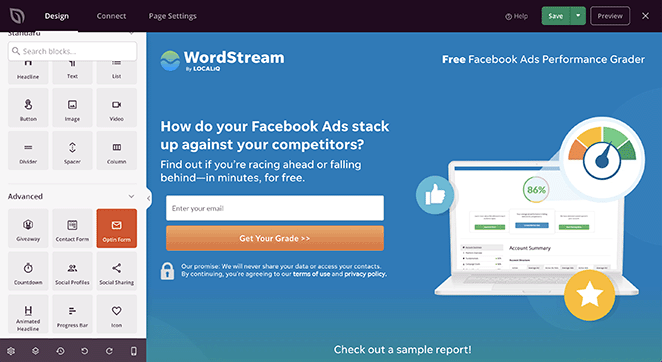 creating wordstream's lead gen page with seedprod