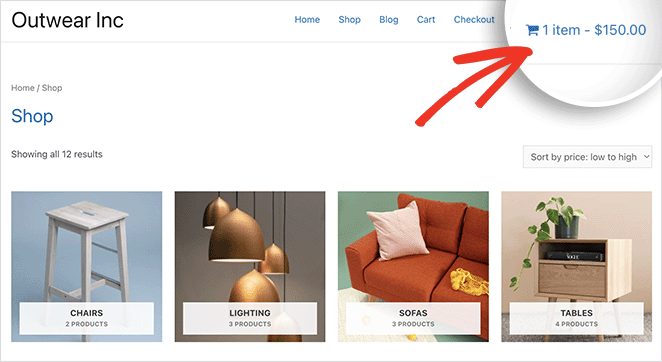 woocommerce shopping cart icon in menu
