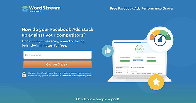 WordStream lead generation landing page