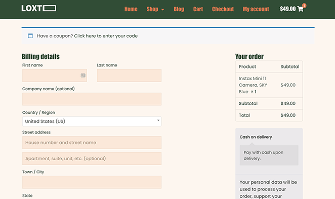 custom checkout page example
