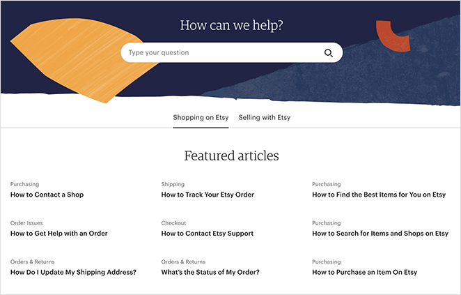 Etsy faq page design example