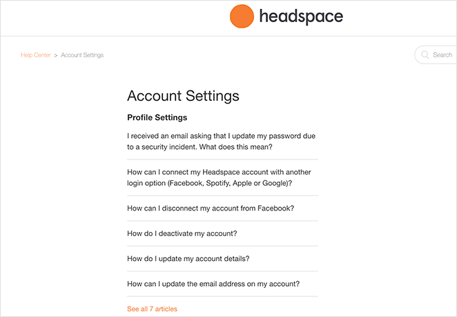 headspace single faq page