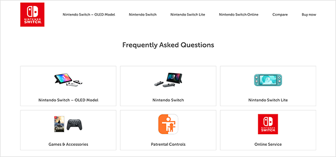 Nintendo switch faq page examples