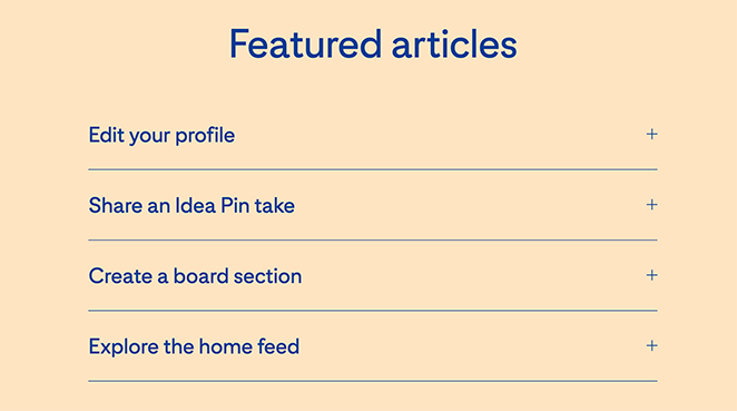 Pinterest featured articles accordion