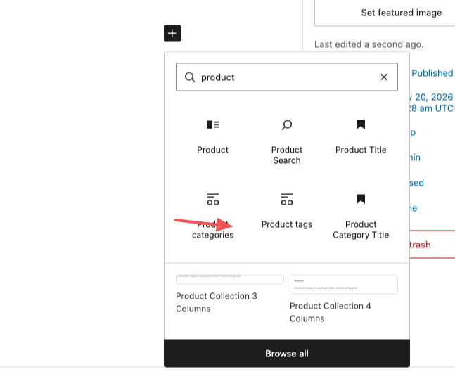 Bloque de categorías de productos de WooCommerce en el editor de bloques de WordPress