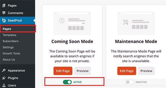 turnoffcomingsoonmode - SeedProd Deactivate coming soon mode