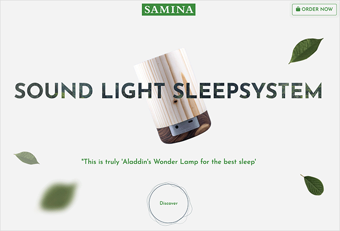 Exemple de page d'atterrissage pour le commerce électronique de Samina Sleepsystem