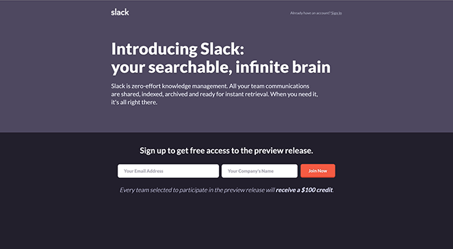 Slack landing page