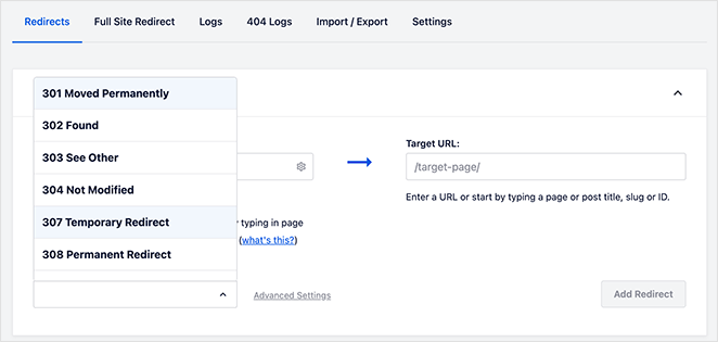 all in one seo redirection settings