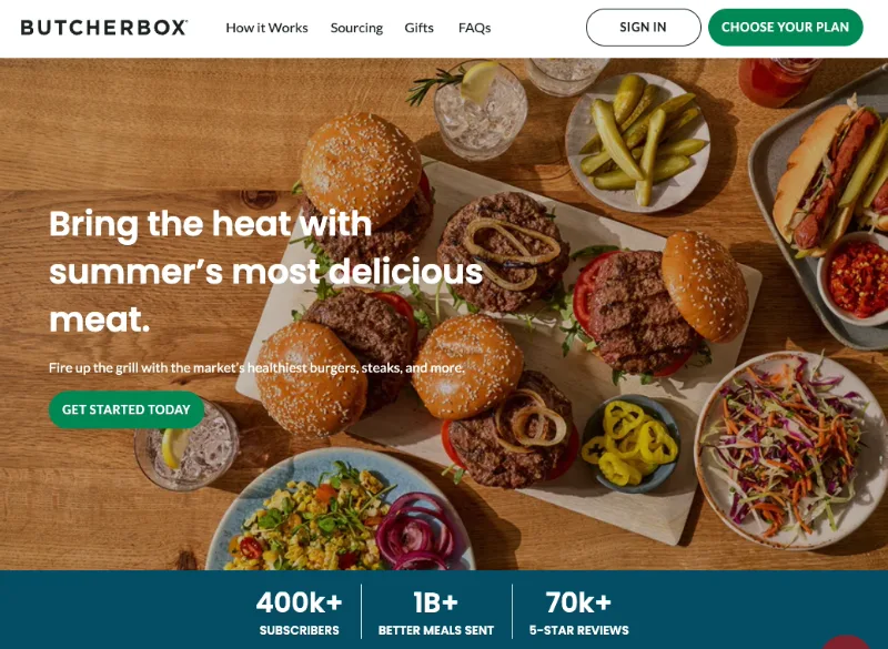 butcherbox - SeedProd ButcherBox eCommerce landing page with a sticky banner offering a free protein deal