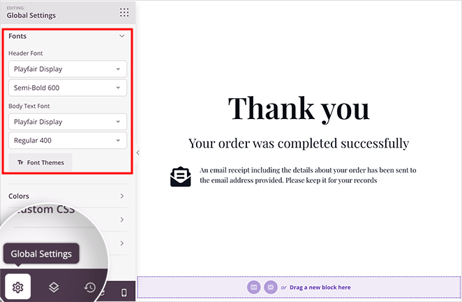 customize woocommerce thank you page font