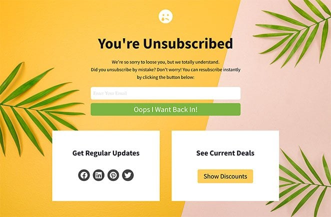 Email unsubscribe landing page example