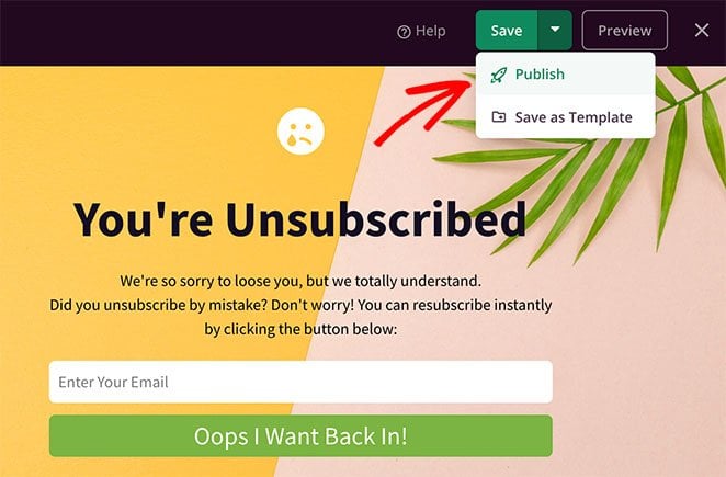Publish your email unsubscribe landing page