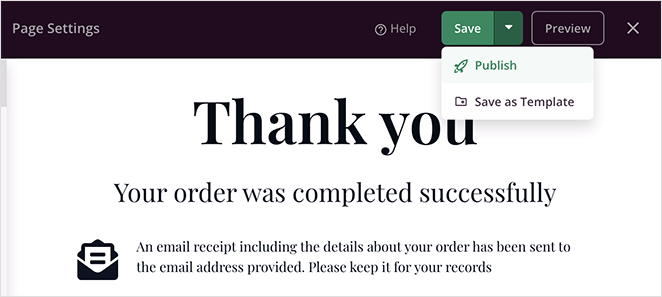 Publish your woocommerce thank you page