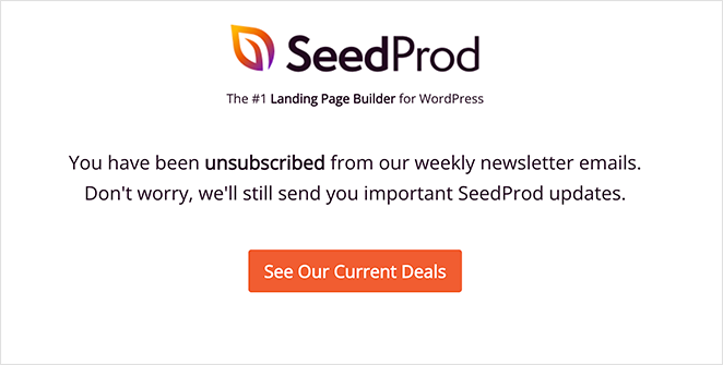 SeedProd email unsubscribe page exmple