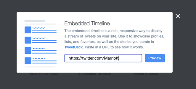embed timeline twitter profile URL