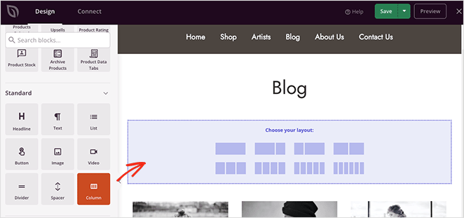 add column layout to blog page