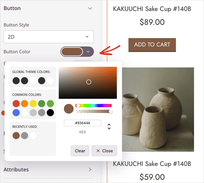 add to cart button color settings
