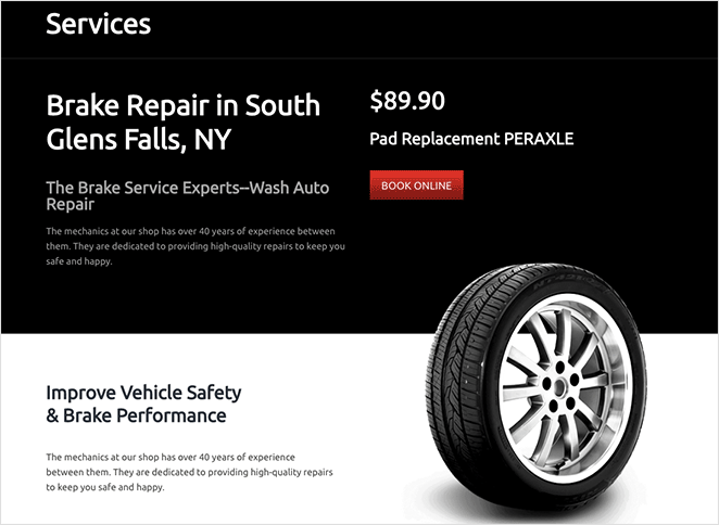 car maintenance website kit services page