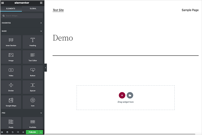 elementor visual drag and drop interface