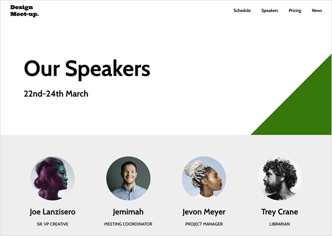 event website kit speakers page