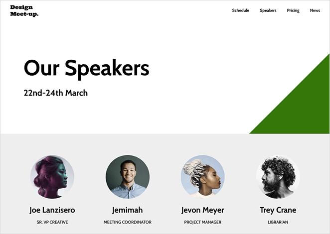 event-website-kit - SeedProd event website kit speakers page
