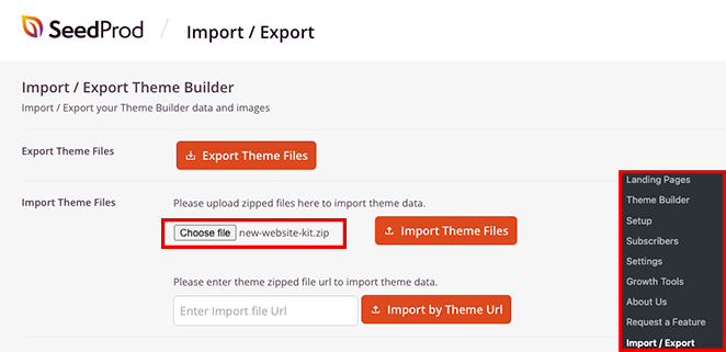 Import website kit zip file seedprod
