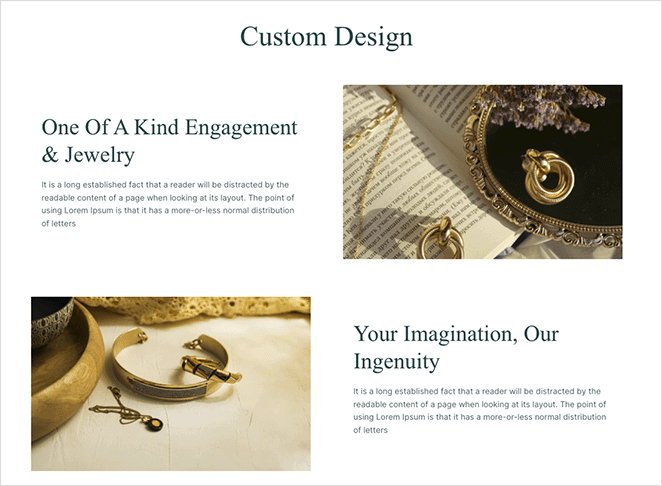 Jewelry Shop website kit services page