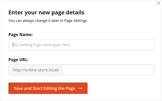 enter your landing page details