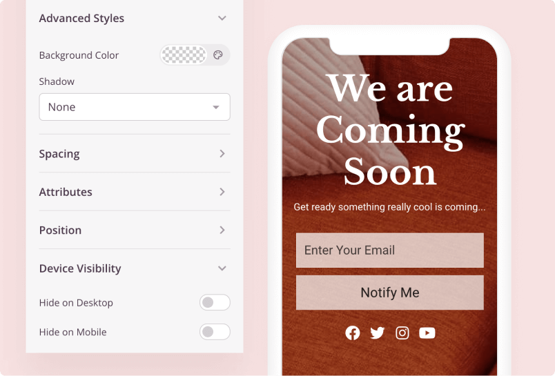 Edit your coming soon page in mobile view