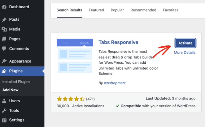 Install and activate the Tabs Responsive WordPress plugin