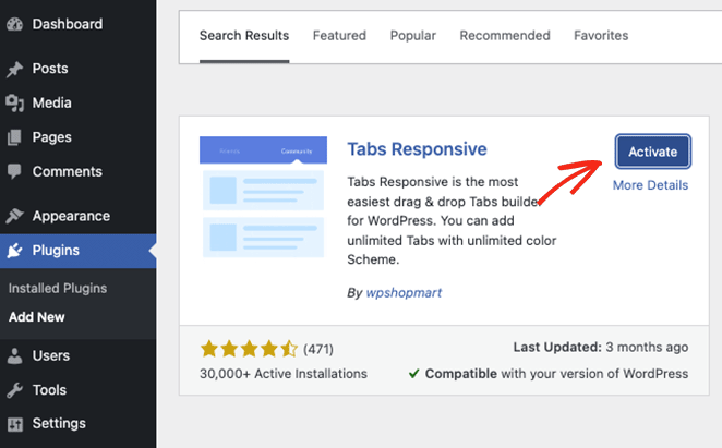 Installer et activer le plugin WordPress Tabs Responsive