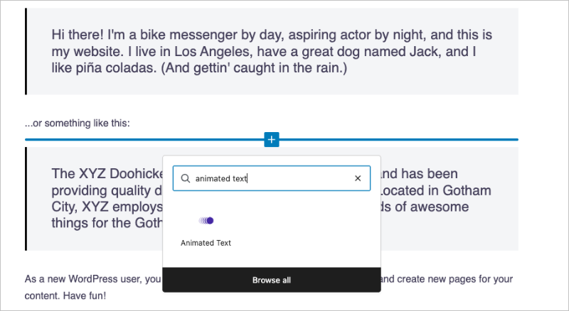 Animated text plugin block