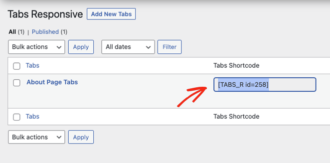 Copy the tabs shortcode