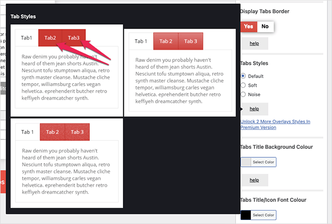 Tab customzation options