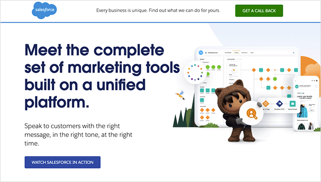 Salesforce landing page without navigation