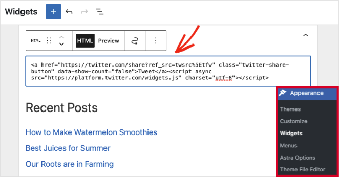 add tweet button to WordPress sidebar