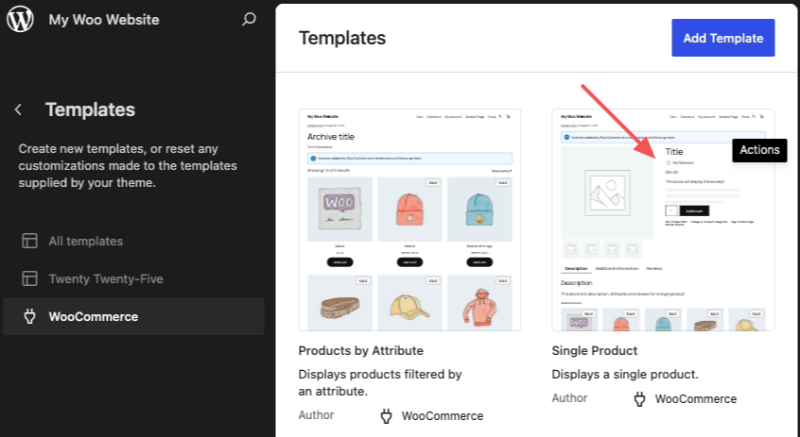 modelo-de-produto-único-woocommerce - SeedProd Selecionando o modelo de produto único WooCommerce no editor de sites do WordPress