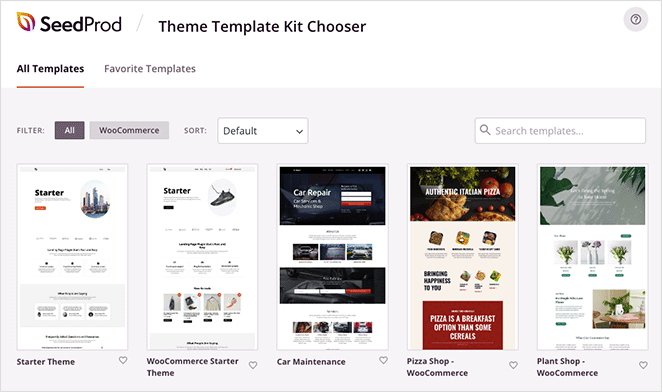SeedProd theme template kit chooser