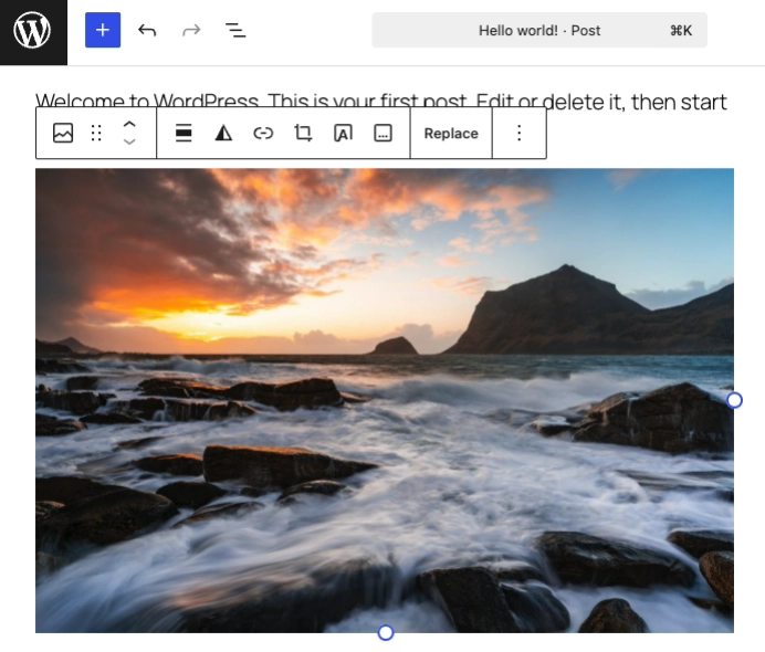 Adding the WordPress image block