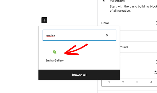 Add the Envira Gallery block to a WordPress post or page