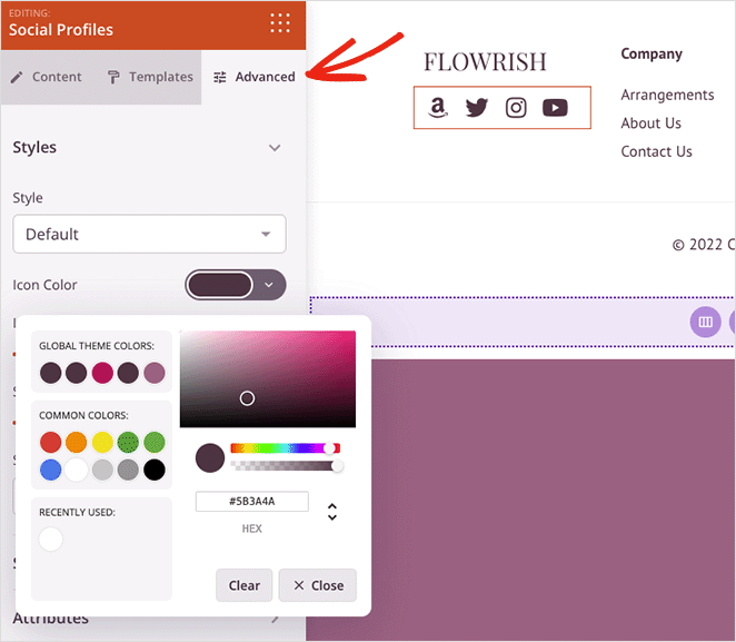 Advanced social profiles color settings