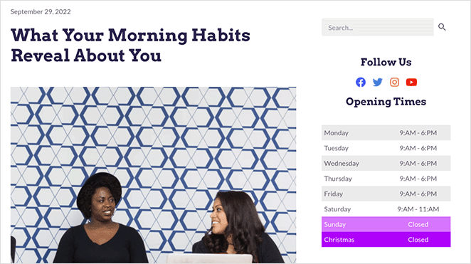 Business hours in WordPress sidebar
