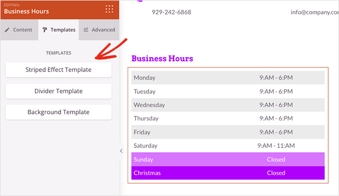 Business hours WordPress templates