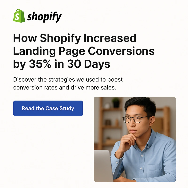 case-study-landing-page-headline-formula - SeedProd Landing page mockup featuring case study headline: How Shopify Increased Landing Page Conversions by 35% in 30 Days
