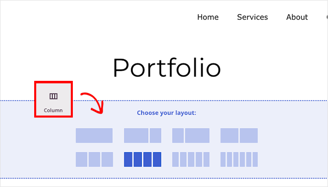 Add the SeedProd Column block and choose a layout