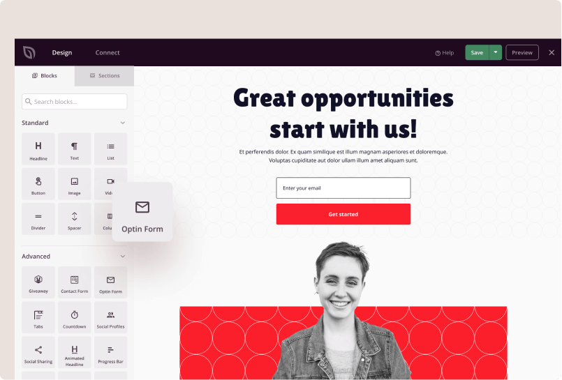 Squeeze page customization options