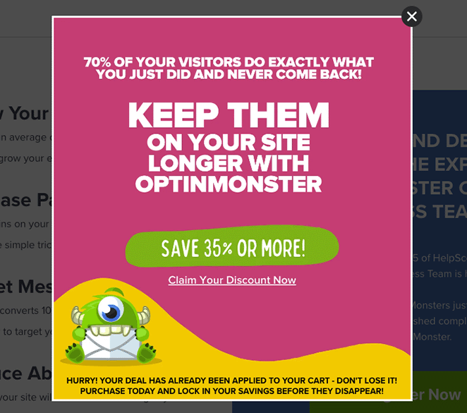 OptinMonster demo page exit popup